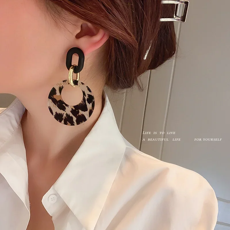 925 Silver Needle leopard print geometric cirring earrings