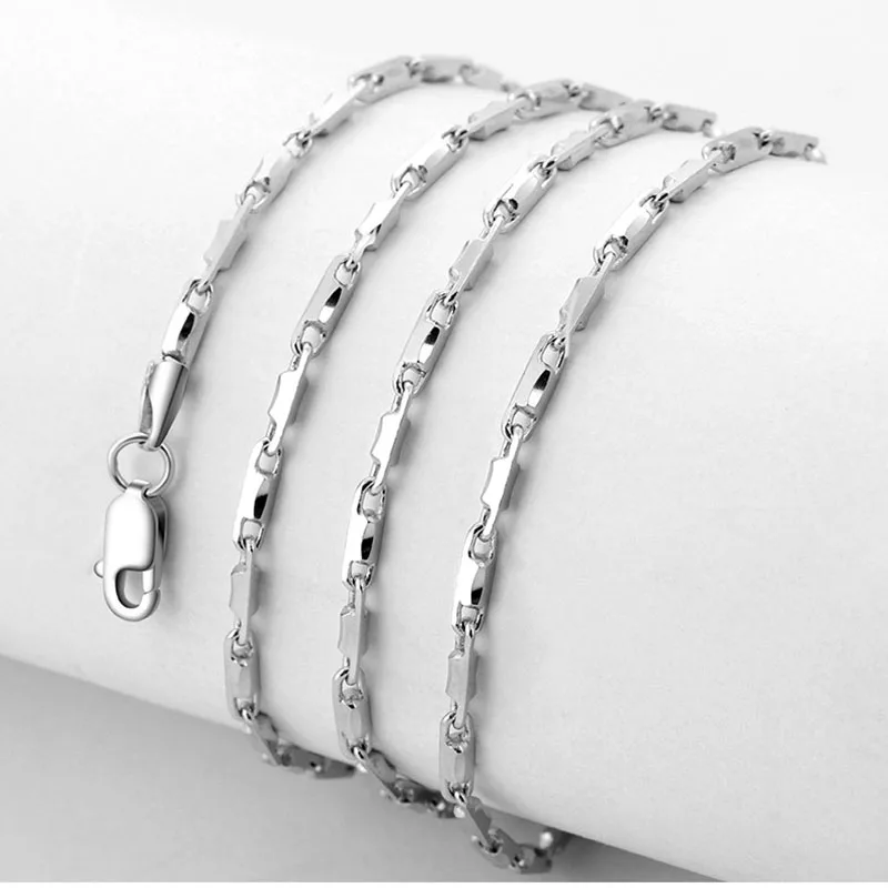 Real 925 Sterling Silver Necklace For Women Rectangle Boat Shape Lover Sweater Chain 45cm/50cm