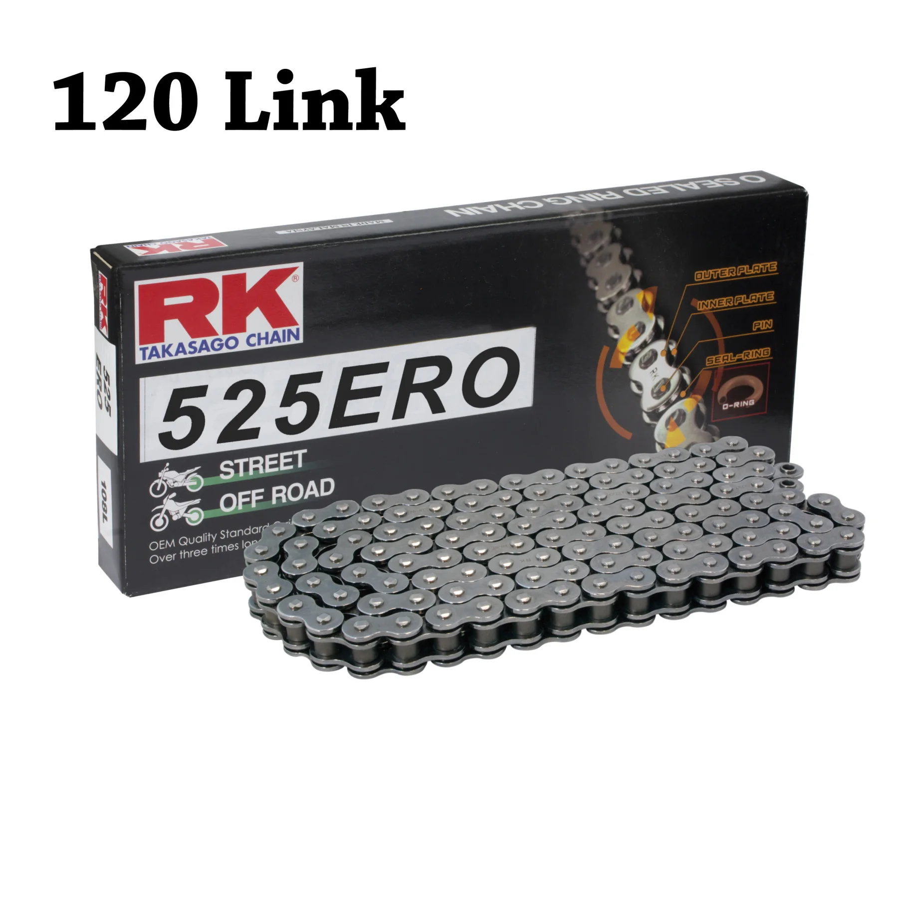 RK Motorcycle Chain O-Ring 525 ERO 120 L for Honda Yamaha Kawasaki Suzuki Ducati CF Moto KTM Triumph BMW ATV Derbi GasGas Beta