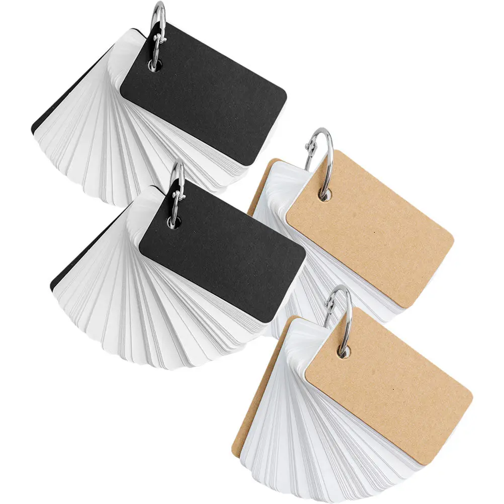 

4Pcs Blank Words Flashcards with Binder Rings Smooth Writing Flat Paper Portable Memo Cards for Language Planning