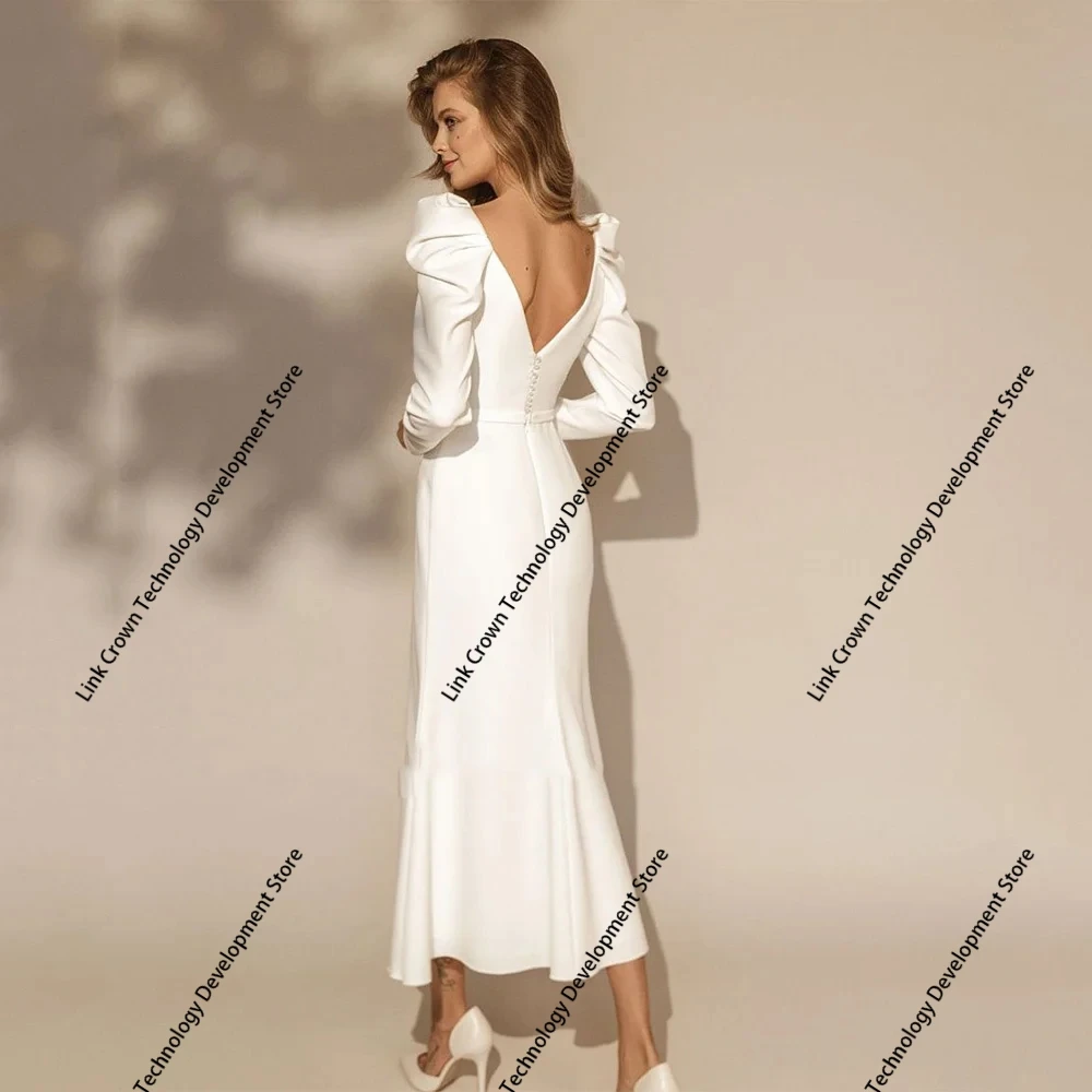 Square Collar Wedding Dresses Full Sleeve Customized 2025 Sheath Bridal Gowns with Jersey New Summer Button Back