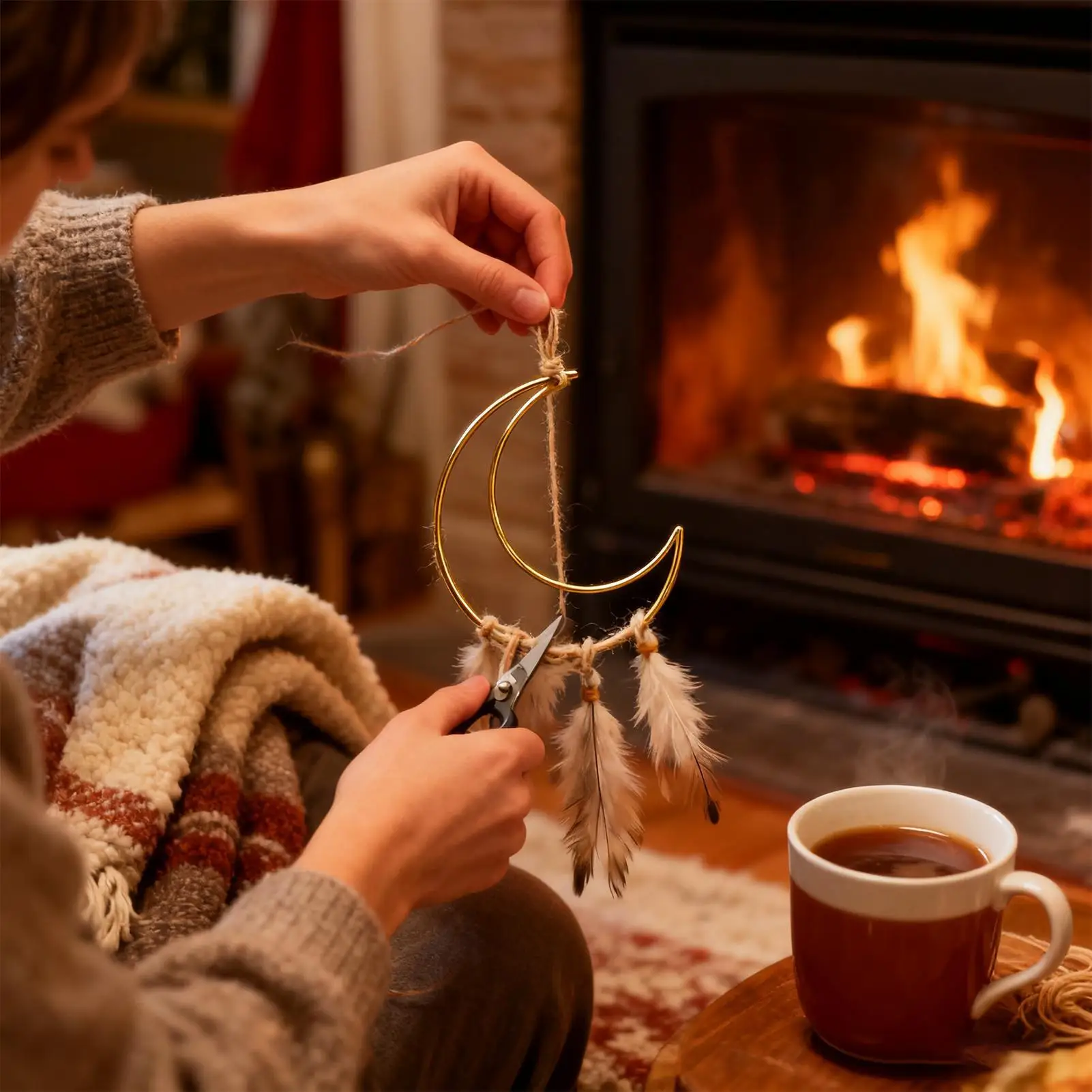 Anillos artesanales de metal, 4 piezas, colgantes de corazón de luna dorada, atrapasueños de Navidad, pentagrama, círculos de metal para proyecto de arte para el hogar festivo