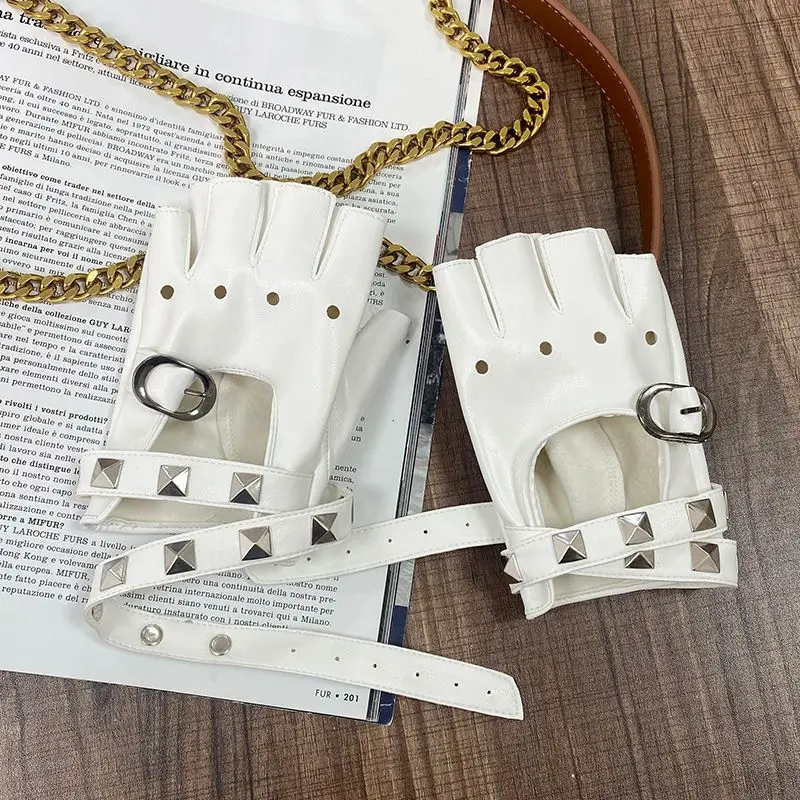 Dark Riveted Wrist-wrapped Half-finger Gloves Female Cyberpunk Goth Cos Comic Show Two Meta Stage Cool Performance