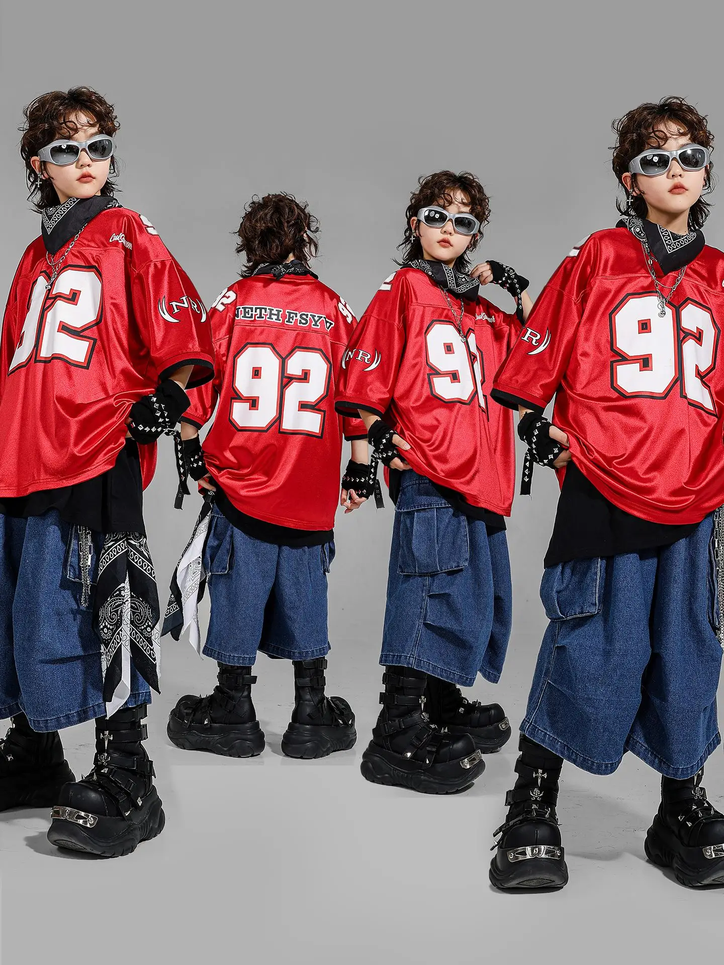 

Boys Suit Jazz Dance Costumes Hip-hop Clothes Street Dance Loose Red Short Sleeve Top Shorts Suit Stage Outfit Wear DQL11035