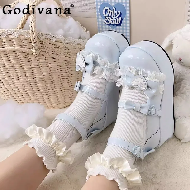 

Женские кружевные туфли Мэри Джейн в стиле Лолиты, милые мягкие туфли Лолиты на платформе для девочек, увеличивающие маффины, женские милые кожаные туфли Jk