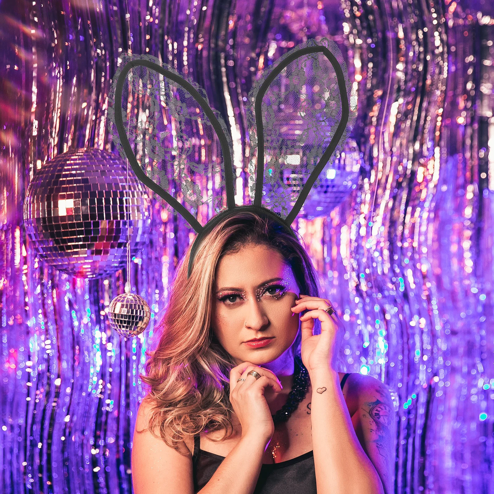 Bunny Ears Headband Black Lace Rabbit Collar Round Tail Easter Halloween Party Cosplay Costume Bunny Accessories Women