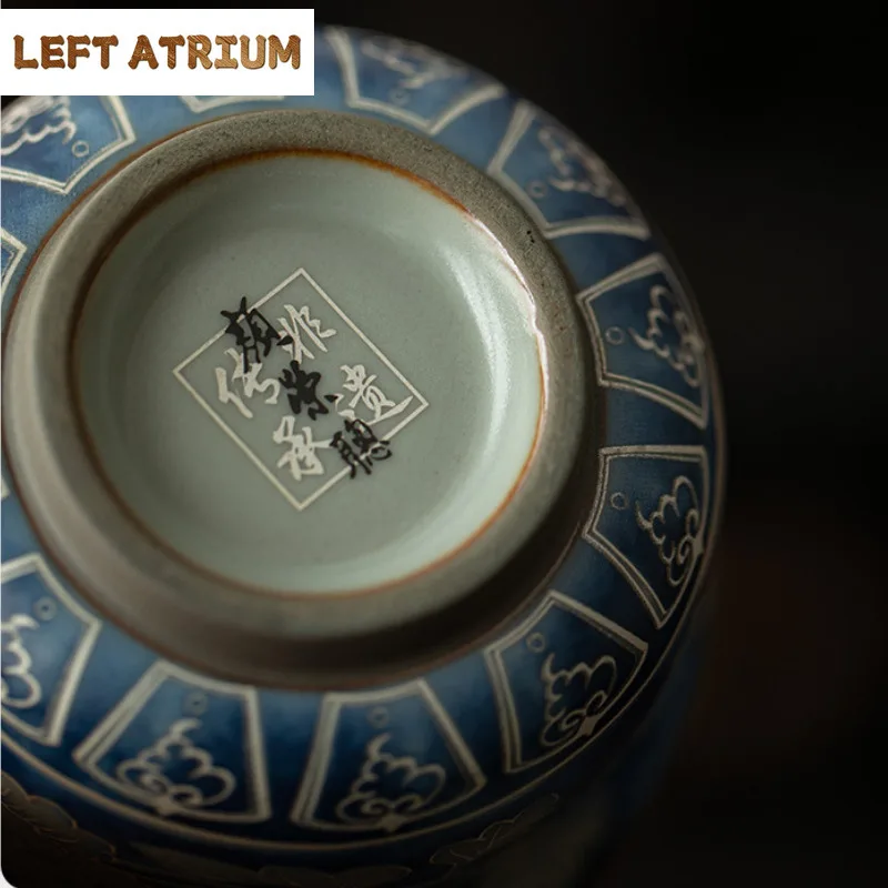 170ml Ru Kiln Blue And White Peony Gaiwan Handmade Tea Tureen Tea Bowl With Lid Kit Tea Maker Cover Bowl Ceremony Collection view 5