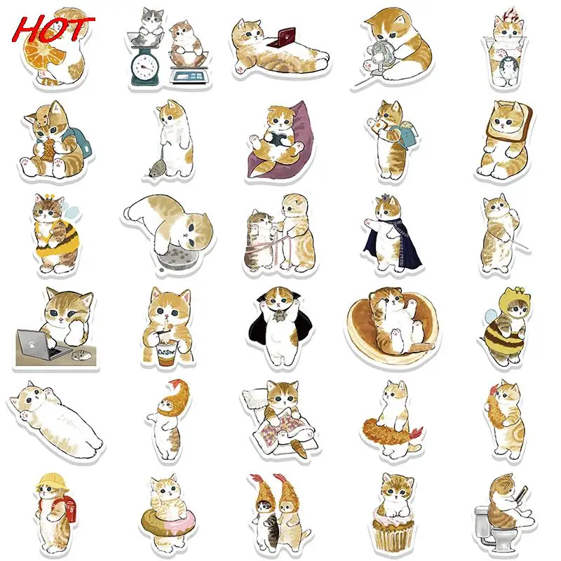 64Pcs Cute Cat Cartoon Stickers Aesthetic Kawaii Animal Decals Kids Toys Scrapbook Laptop Luggage Phone Graffiti Sticker