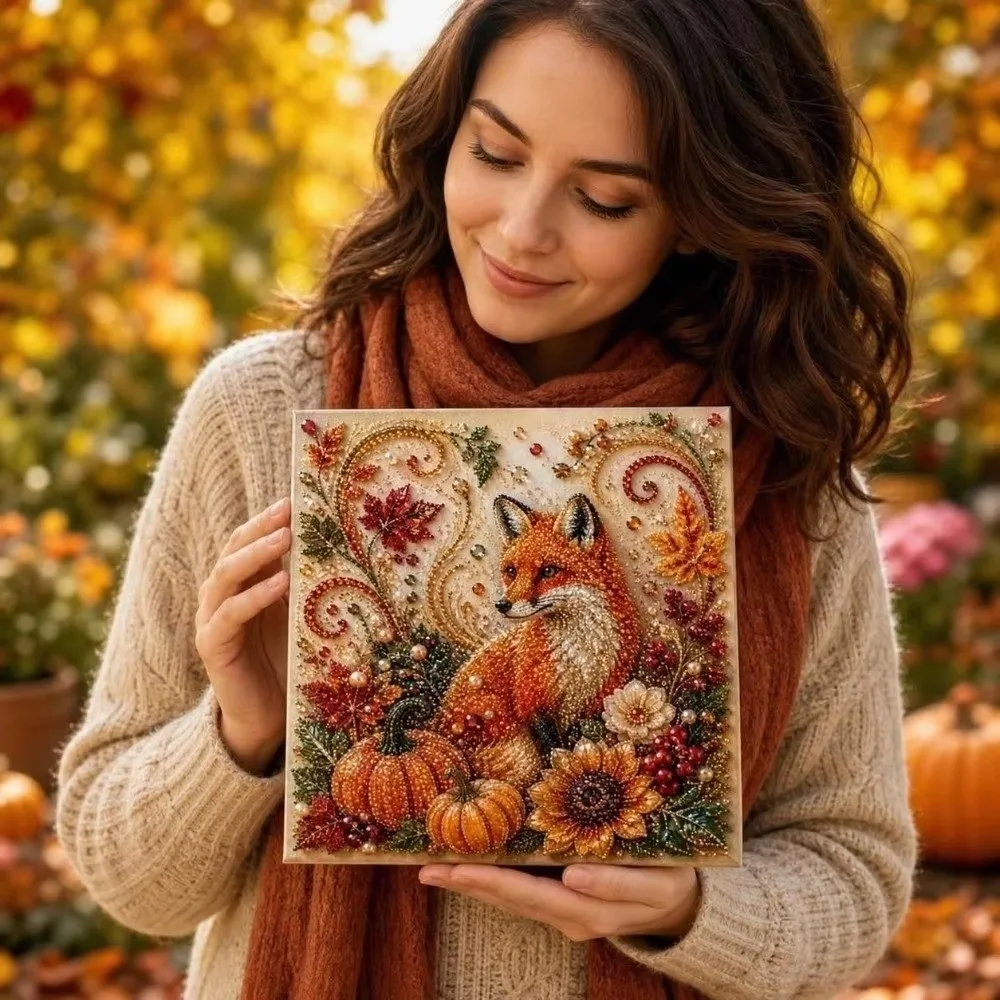Sparkling Diamond Pearl Painting Kit Fall Theme 7.8 X 7.8 Inch Diamond Painting Art Kit Creative Autumn Theme