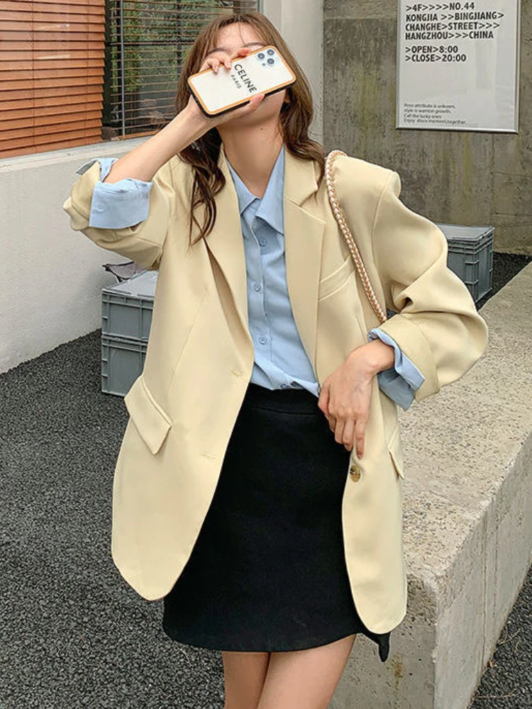 Blazer Donna Allentato Primavera Semplice All-match Basic Stile britannico Office Lady Casual Ulzzang Moda Chic Temperamento Ins Vintage