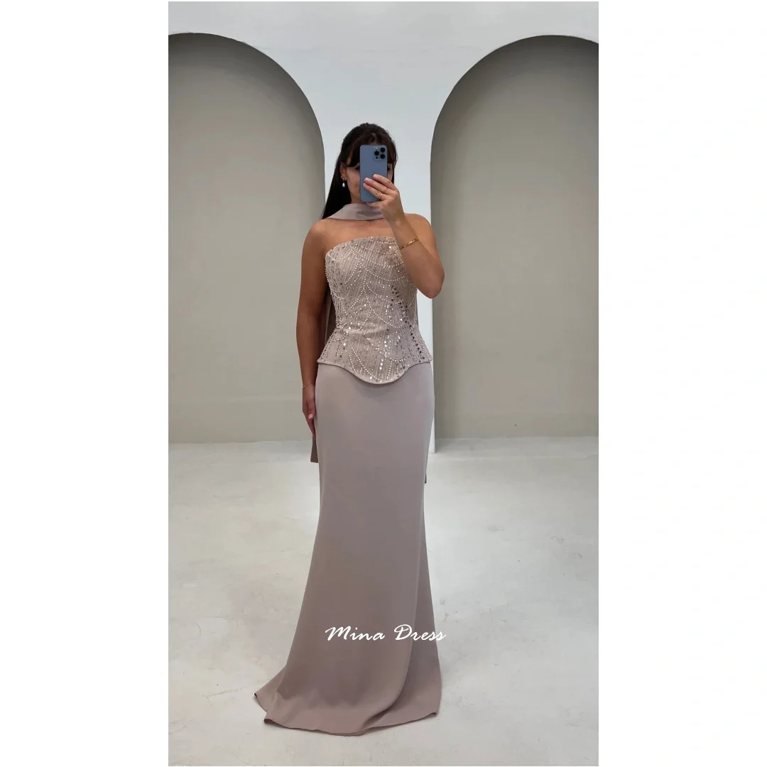 

Mina Индивидуальные платья цвета хаки для особых мероприятий с блестками. Арабское вечернее платье без рукавов, роскошное вечернее платье с бусинами и открытой спиной для выпускного вечера