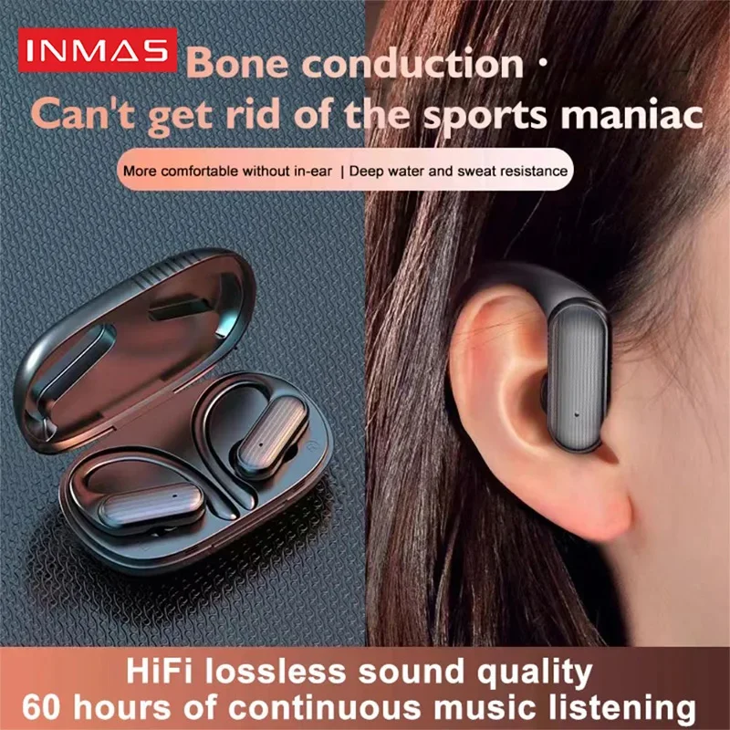 INMAS-Casque Bluetooth sans fil A520, appel HD, stéréo HIFI, crochet d'oreille, téléphone de sauna, tactile, sport, course à pied, écouteur portable étanche