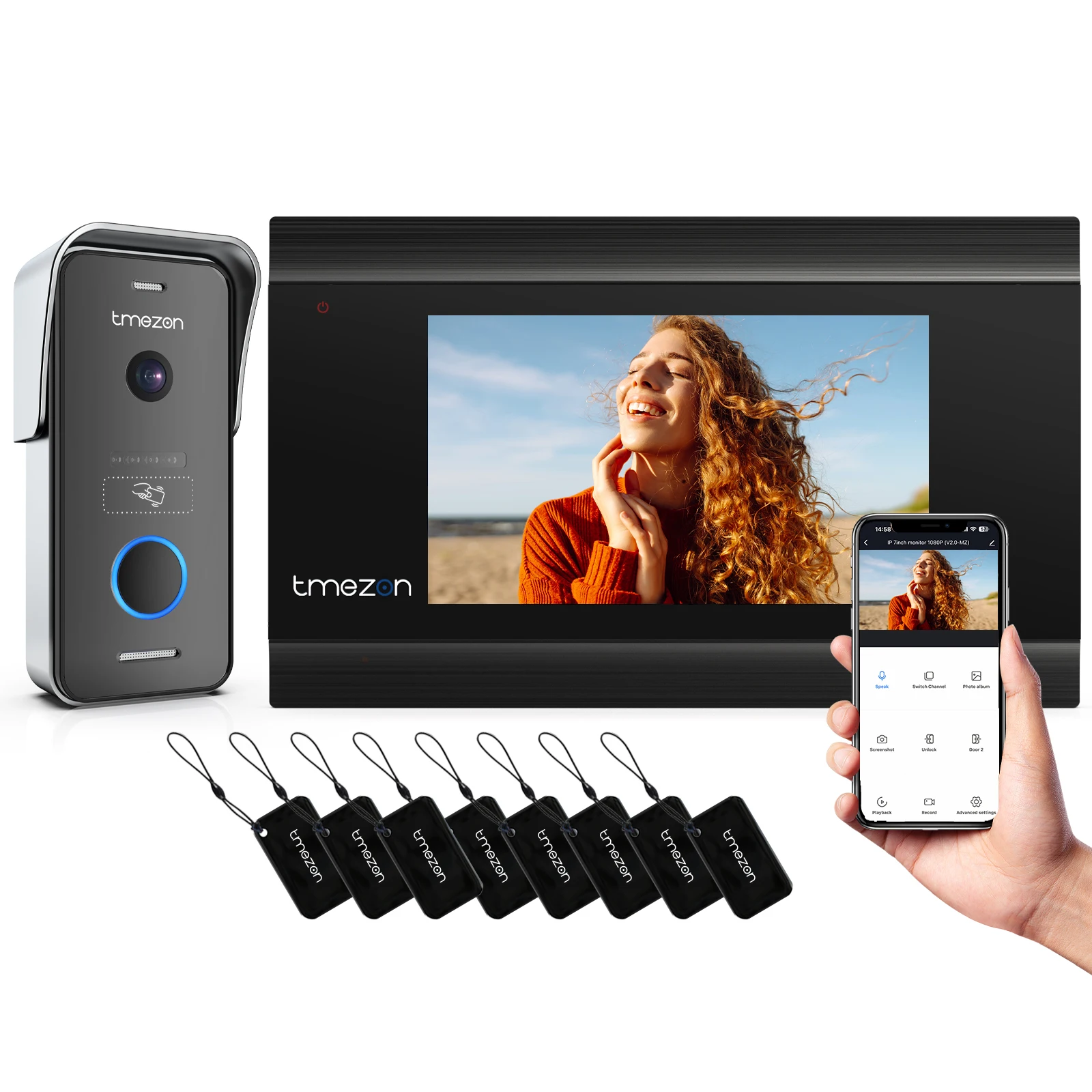 TMEZON Interphone vidéo WiFi à 2 fils, système d'interphone vidéo 1080P, écran tactile IPT de 7 pouces, détection de mouvement, application TUYA/carte RFID