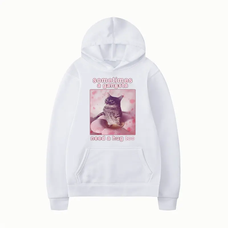 Sometimes A Gangsta Need A Hug Too Funny Cat Meme Hoodie Men Gift for Her Goofy Ahh Oversized Sweatshirt Vintage Winter Pullover