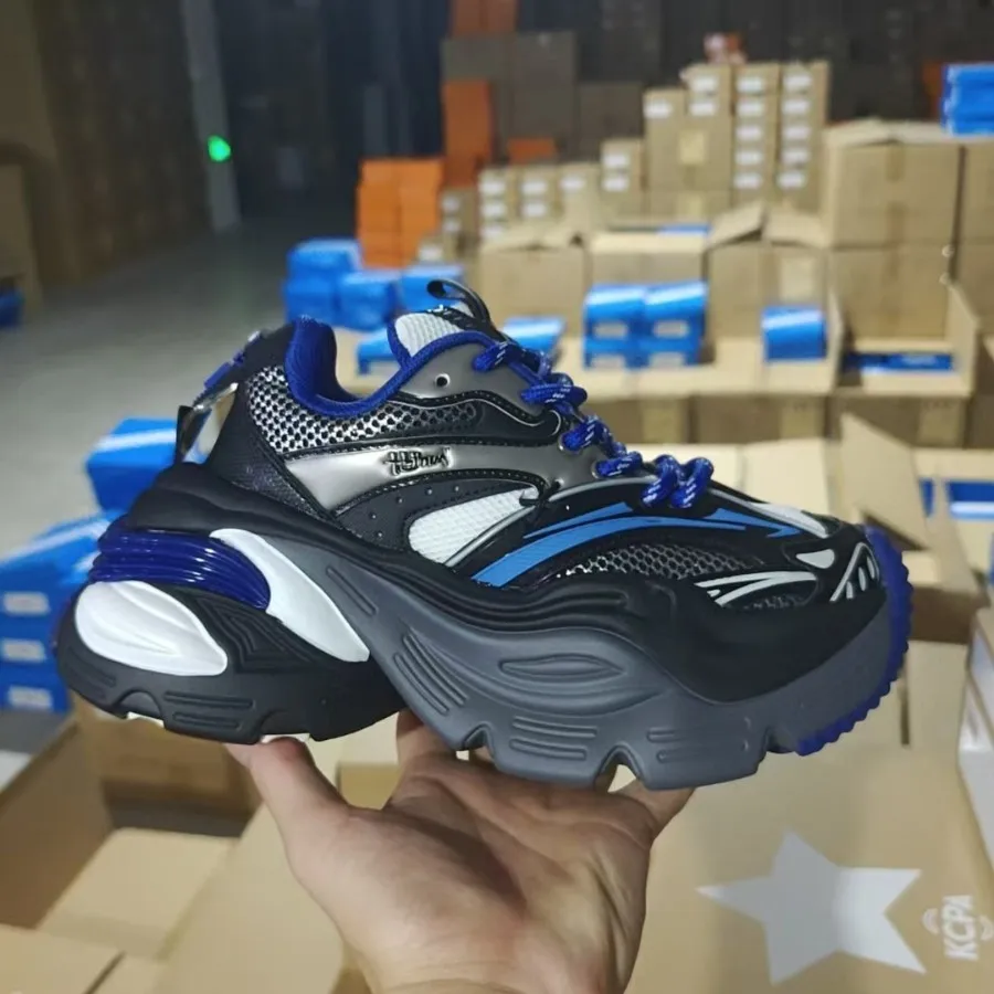 

Новые осенние мужские кроссовки на платформе, синие повседневные туфли на толстой подошве со шнуровкой для пар, модные дышащие уличные кроссовки с сеткой