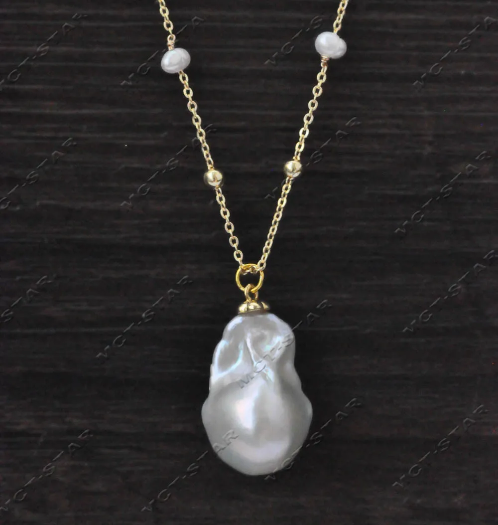 

Z13411 18" 24mm Baroque White Keshi Pearl Pendant White Pearl Chain Custom Jewelry