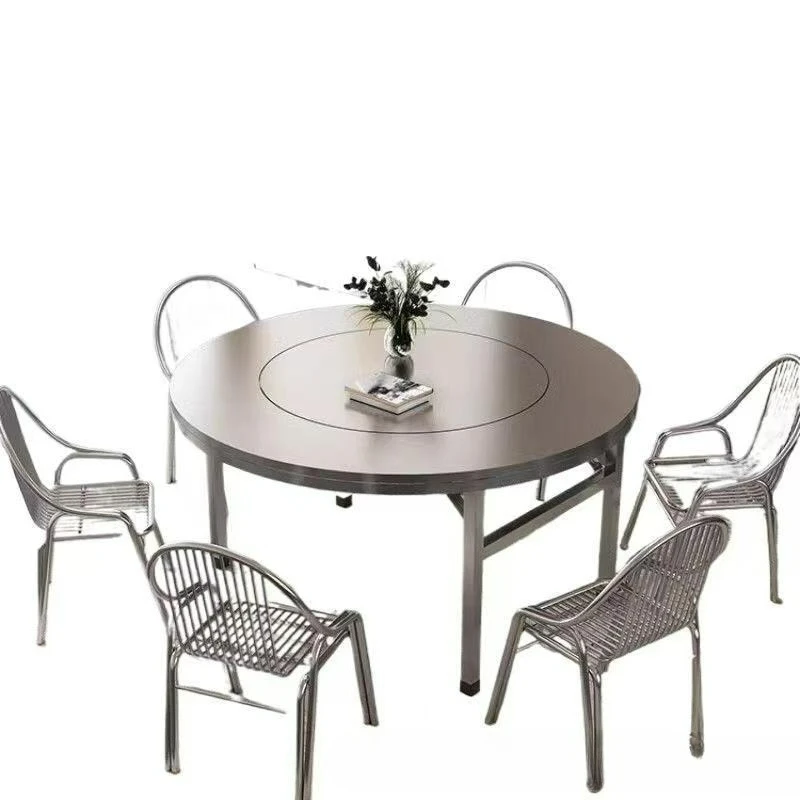 Customizable Extra Thick Stainless Steel Round Table Built-in Turntable Foldable Round Table with Turntable Home Hotel Mobile