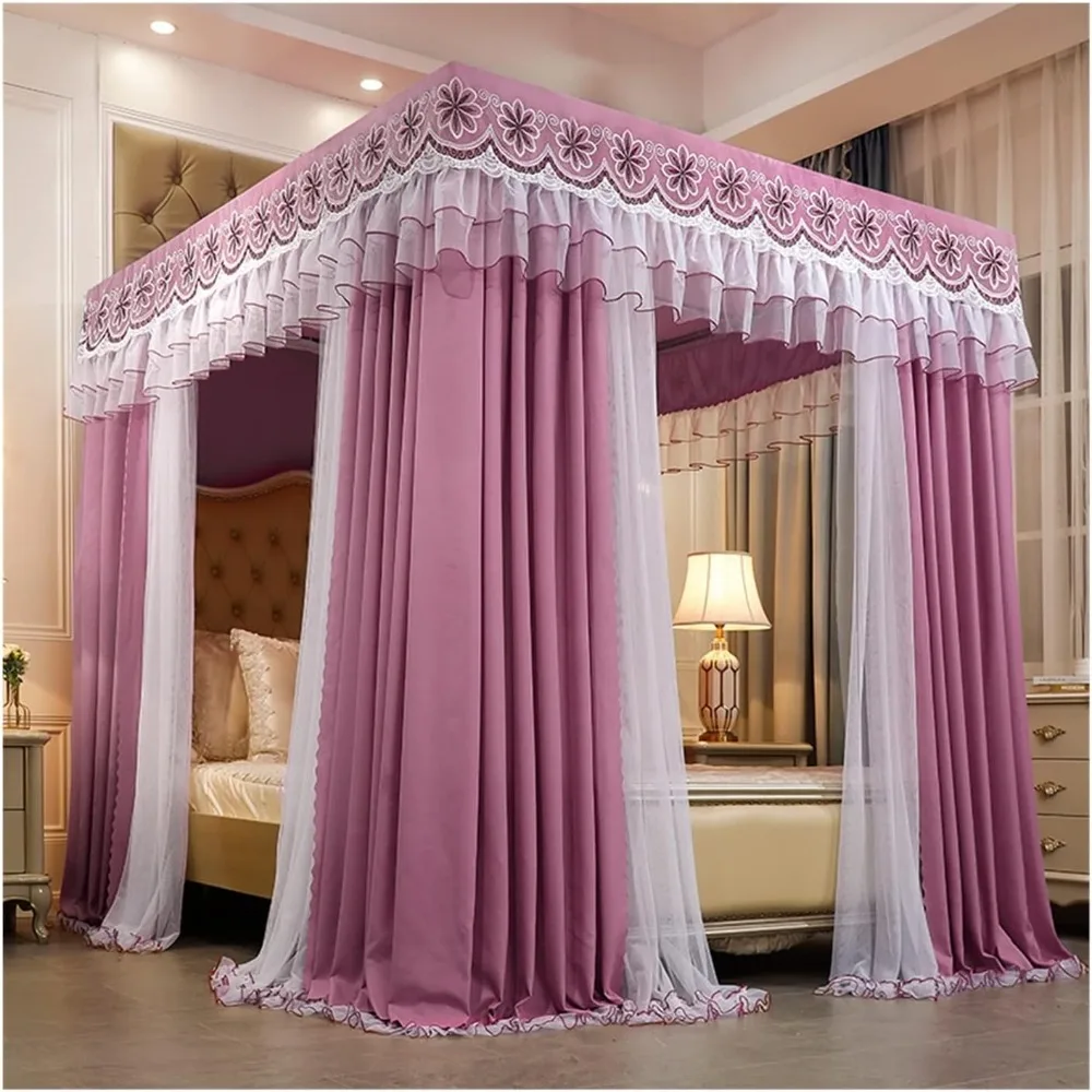 

Bed Canopy Double Layer Mosquito Net Bed Canopy with 4 Rods 2m High Dustproof Bed Curtain (Color Style 7 Size 150x200x200cm)