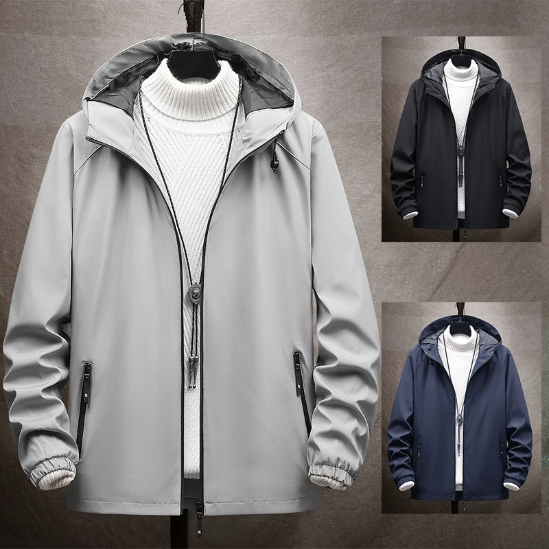 

Men's Casual Jacket Hooded Loose Fit Solid Color Autumn 2025 Versatile Outerwear Coat Streetwear Fashion Men's Jacket
