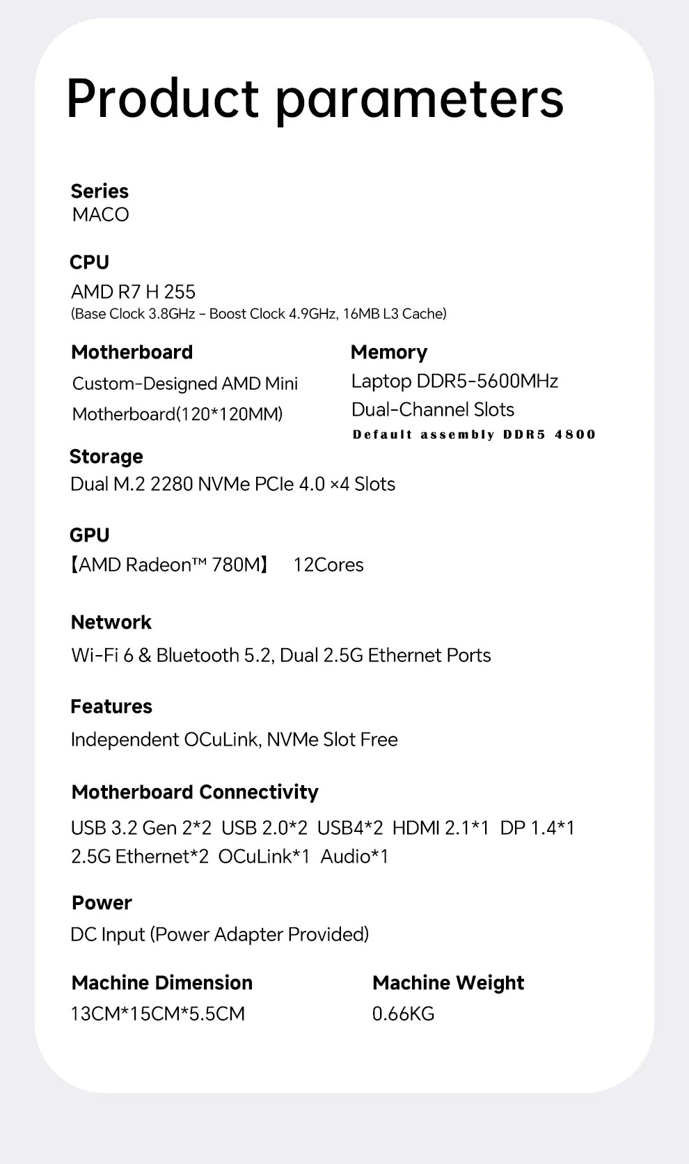 AOOSTAR MACO Mini PC AMD Ryzen 7 H255 Mini PC Windows 11 WiFi 6 USB4 Gaming PC DDR5 5600MHz Support 4 Display 4K/8K Computer
