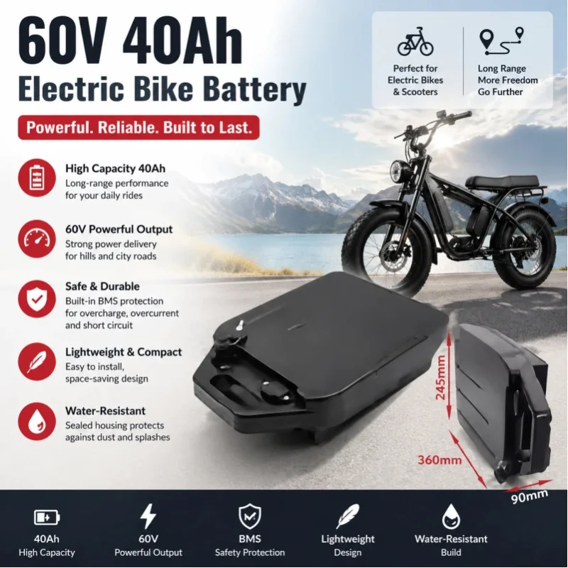 60V 40Ah Lithium-Akku für Elektromotorräder, 2000W Hochleistungsmotor geeignet für Harley Davidson Folding Citycoco Elektroroller, inklusive kostenlosem Ladegerät