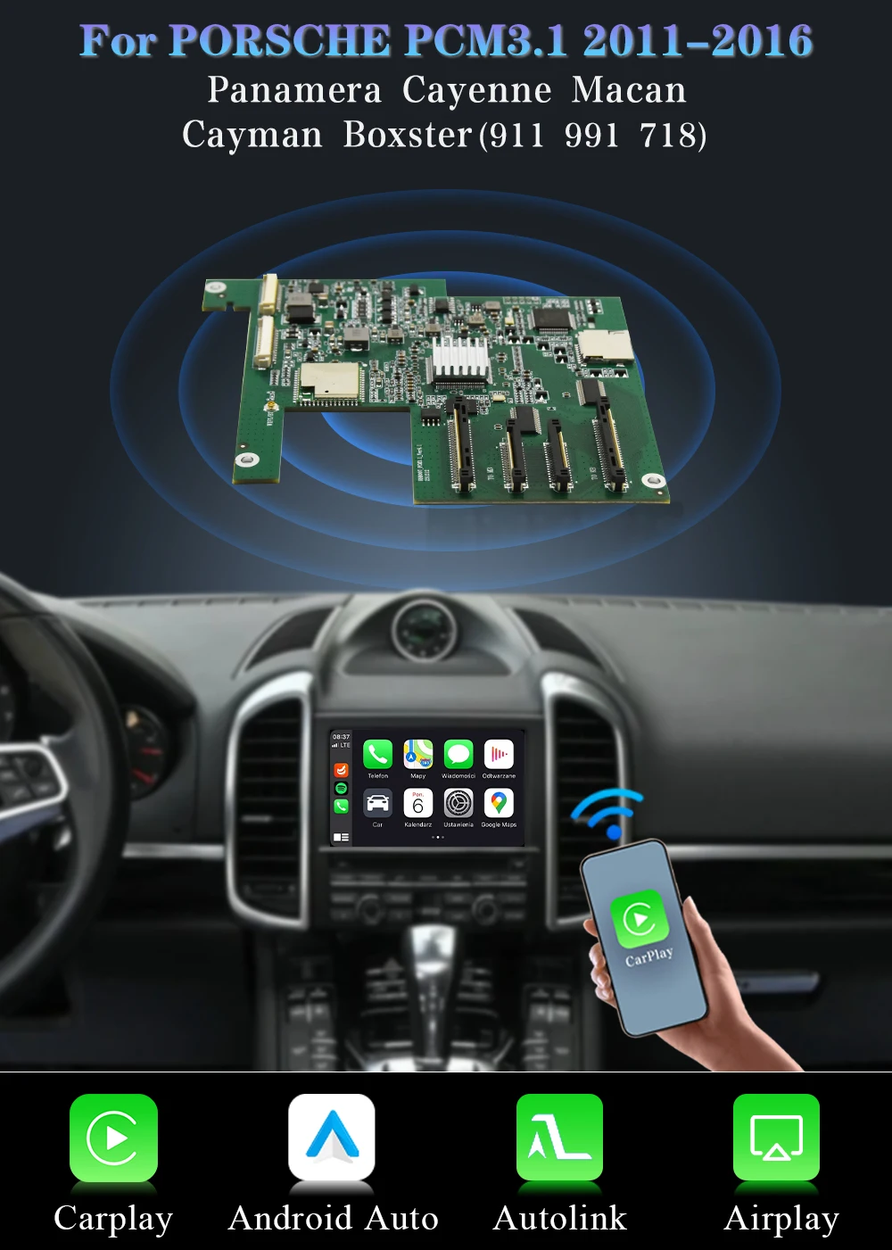 AUTOTOP Linux Wireless CarPlay Interface Box für Porsche PCM 3.1 2011-2016 Panamera Cayenne Cayman Macan Boxster (911 991 718) – Detail 6