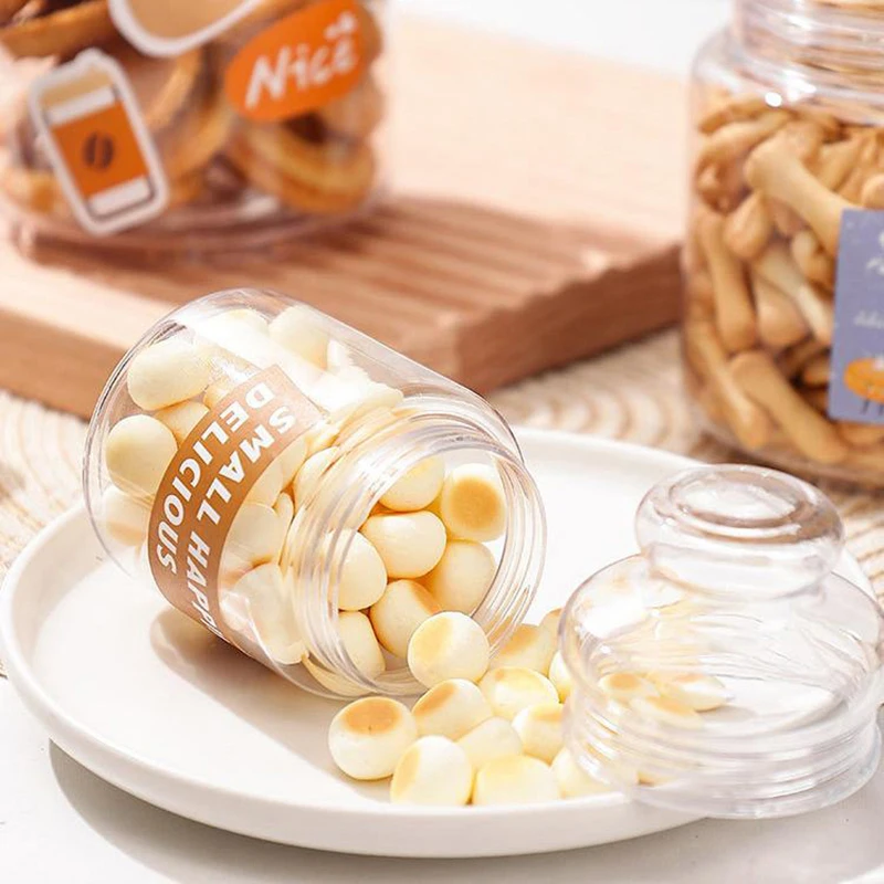 ~1Pcs Plastic Transparent Candy Jars Plastic Cookie Jars Food Storage Container Reusable Cookie Container Countertop Organizer