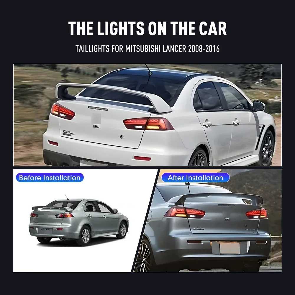 For Mitsubishi Lancer 2008-2016 LED Tail Lights DRL Reverse Brake Turning Signal Car Rear Tail Light Assembly Plug And Play