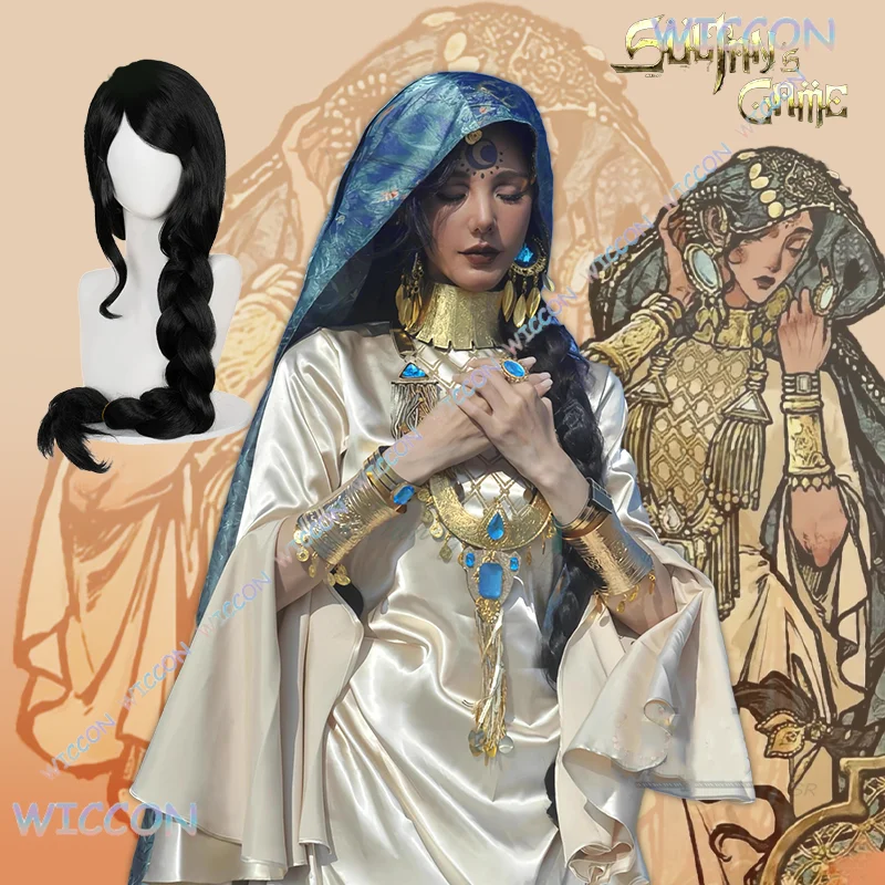 

Костюм для косплея Yume/Maggie, длинный халат, металлические аксессуары, полный комплект, игра Султанского, золотой наряд для вечеринки на Хэллоуин, для взрослых женщин