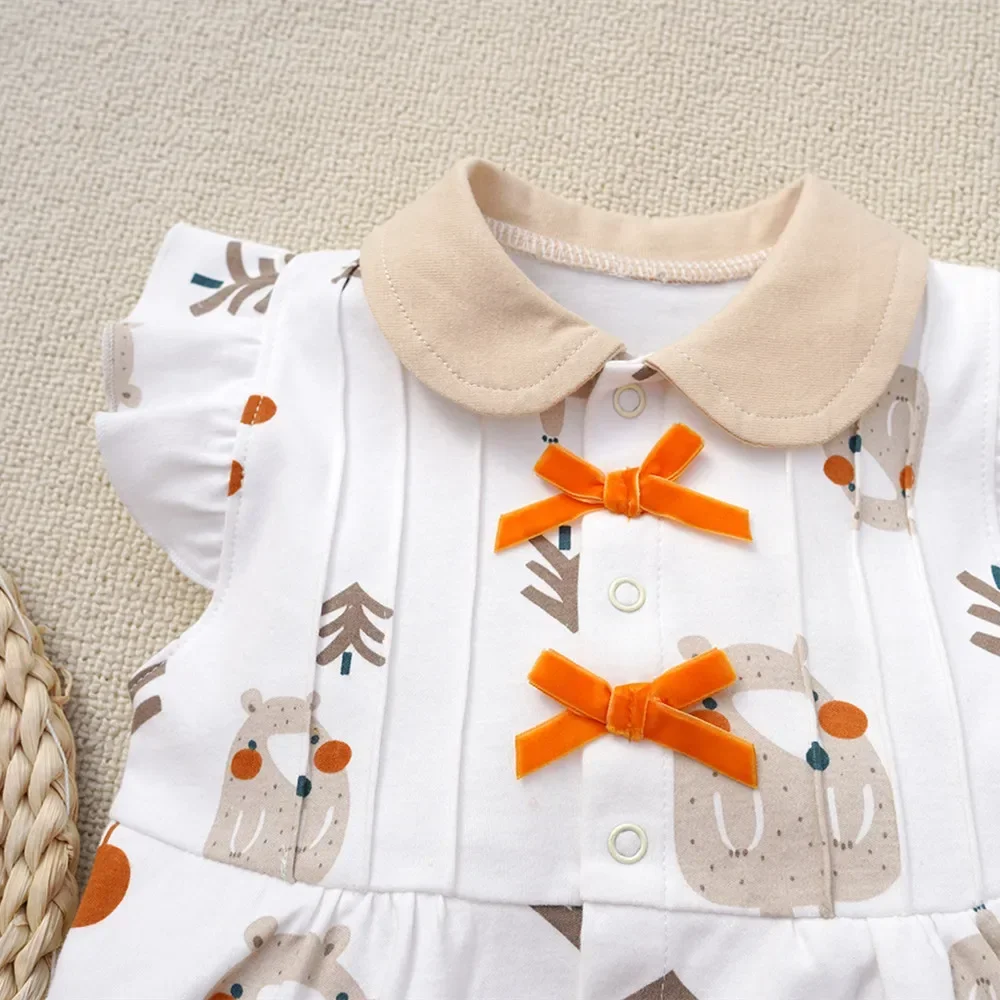 3-18M Baby Girls Cartoon Bear Ruffled Sleeves Summer rompers COTTON Comfortable Causal Baby Clothes newborn baby onesie