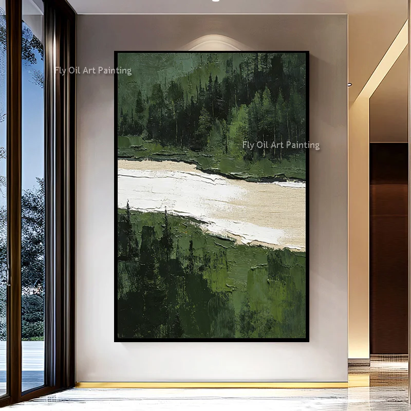 

Deep Green Abstract Forest Canvas Wall Art Handmade Original Popular Design Green Beige Landscape Oil Painting For Room As Gift