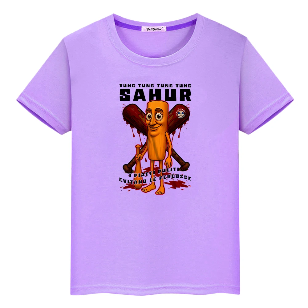 تي شيرت مطبوع من تونغ ساهر للأطفال الأولاد 10 سنوات تي شيرت للهالوين 100% قطن كارتوني لطيف قصير y2k ملابس أطفال بناتي