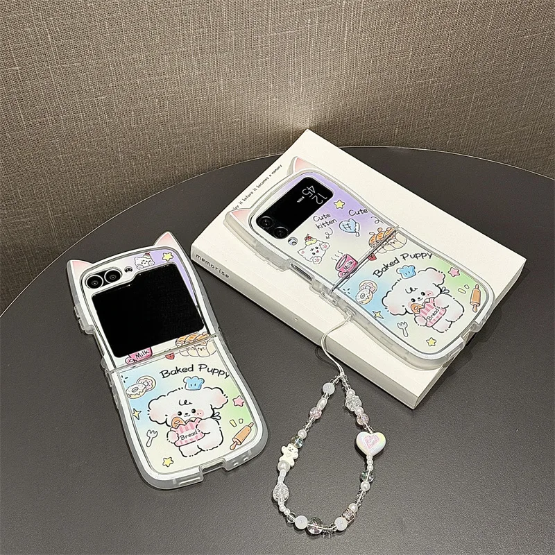 

Cat Ear Cartoon Dog Phone Case for Samsung Galaxy Z Flip 6 5 4 3 Protective Back Cover for ZFlip4 ZFlip5 ZFlip6 Case Shell