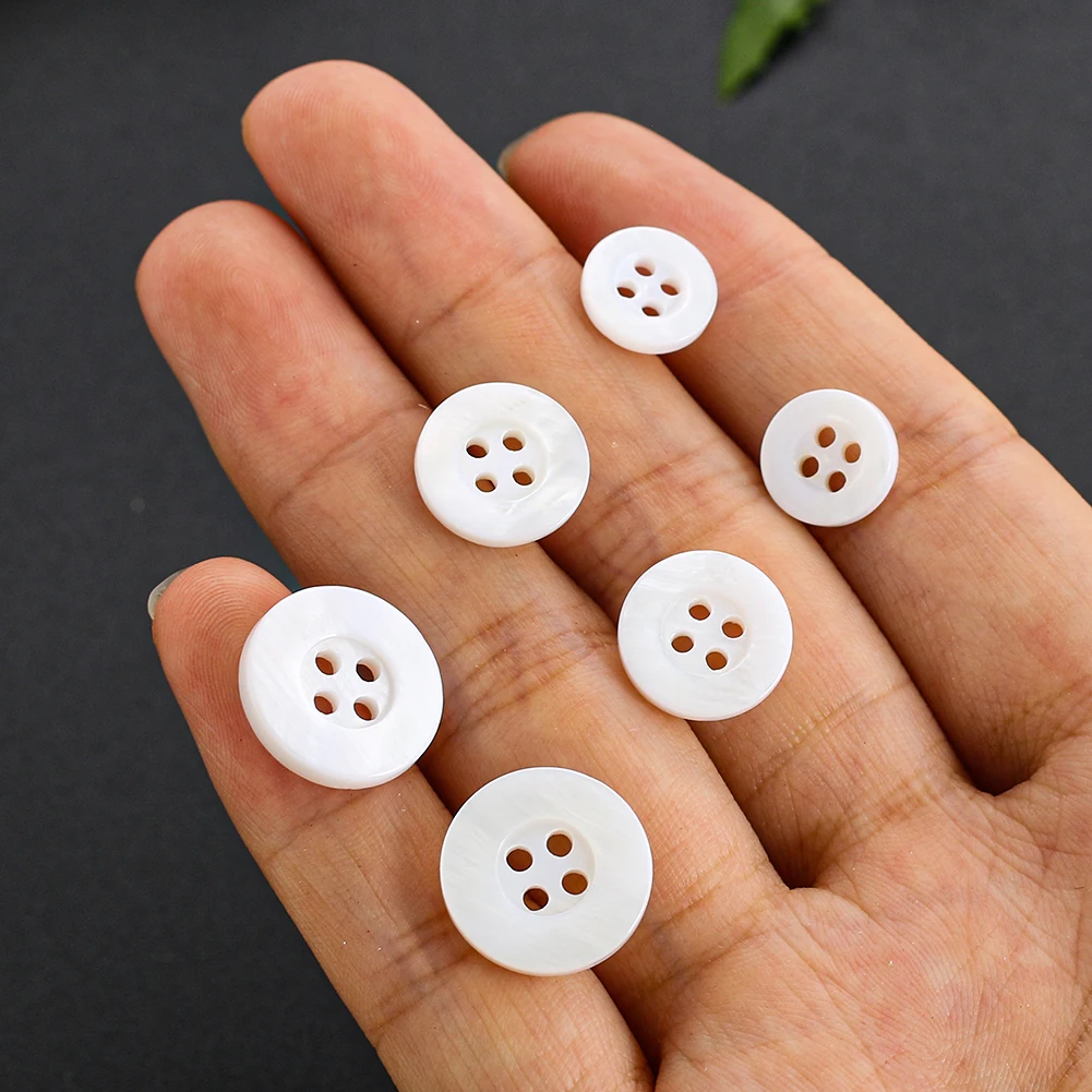 10PCS Natural Shell Buttons Round Mother of Pearl Buttons Embellishment Clothing Decor DIY Sewing Accessories Scrapbooking Craft