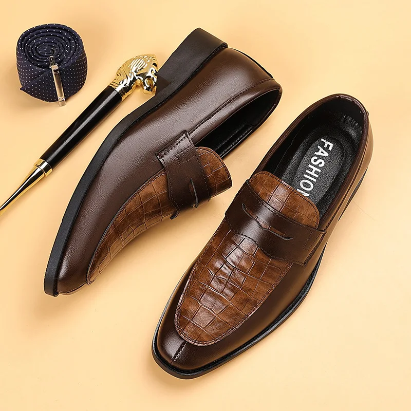 

Men's Slip on Leather Penny Loafers Crocodile Pattern Formal Dress Shoes Non Slip Comfort Business Shoes for Office & Wedding