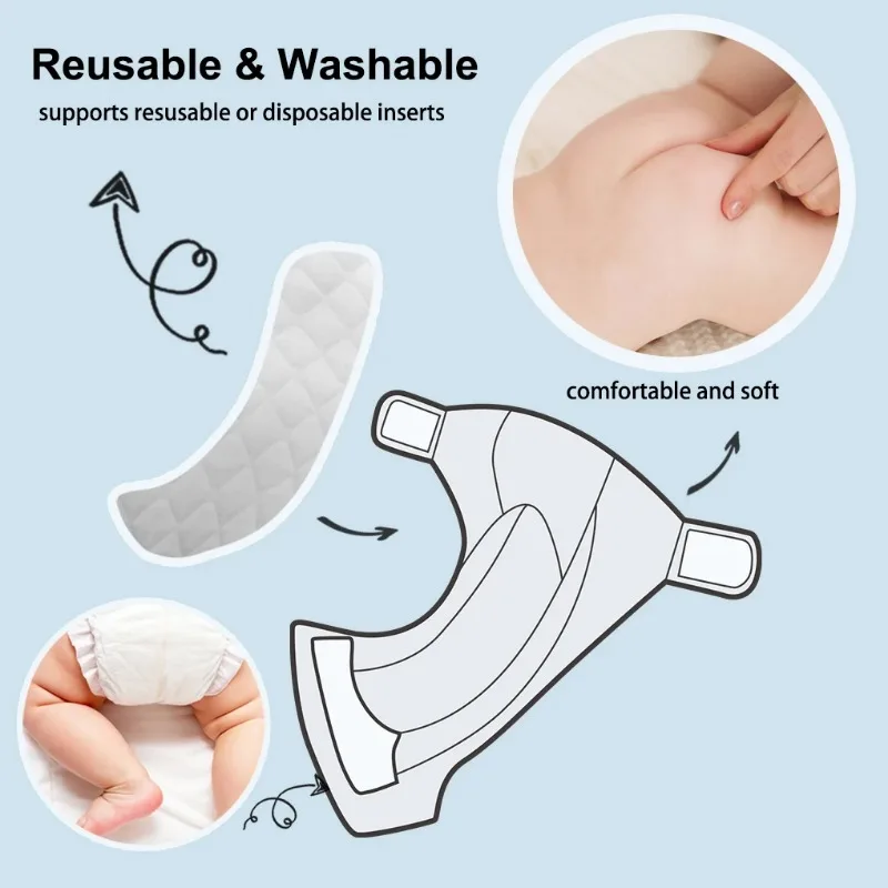 

10pcs 3-Layer Baby Reusable Diapers Washable Ecological Nappies Inserts Cotton Cloth Diapers for Children Breathable Absorbent