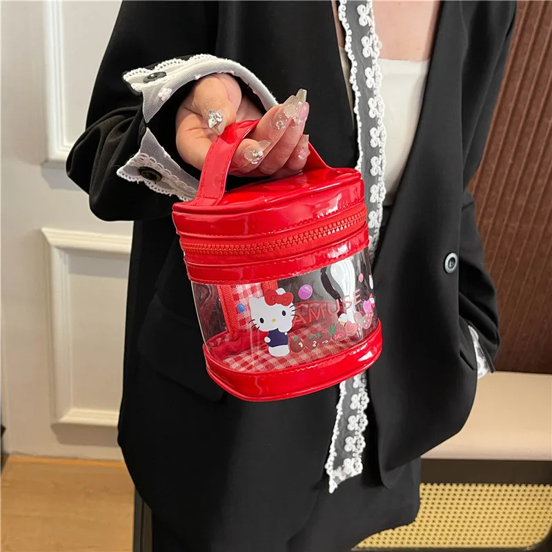 카와이 헬로 키티 만화 Pu 휴대용 보관 가방 여성 애니메이션 Sanrio Girly Heart 귀여운 휴대용 이어폰 립스틱 보관 가방