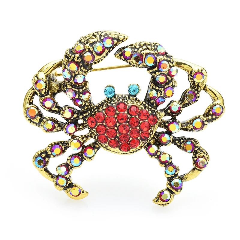 Wuli&baby Sparkling Cute Crab Brooches For Women Unisex Vintage 2-color Beautiful Sea Animal Party Casual Brooch Pins Gifts