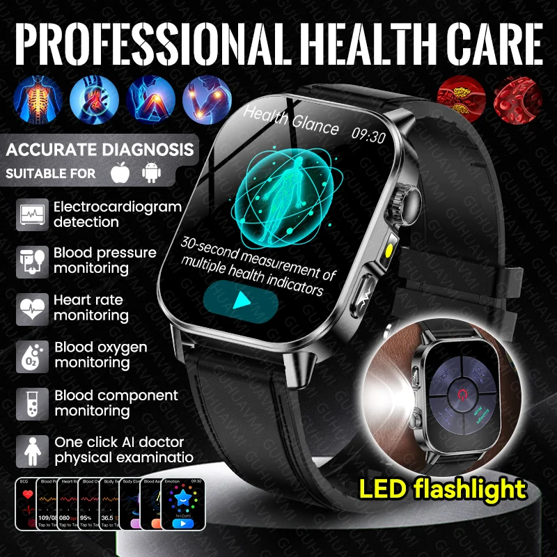 

New Women ECG+HRV BP Temp Accurate Diagnosis Smart Watch Men Health Glance Uric Acid Blood Lipids Care Bluetooth Call Smartwatch