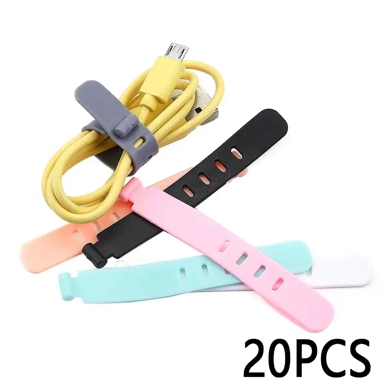 4/12/20pcs Cable Organizer Ties Charger Cord Management Soft Silicone Wire Manager Mouse Earphone Holder Data Line Winder Straps