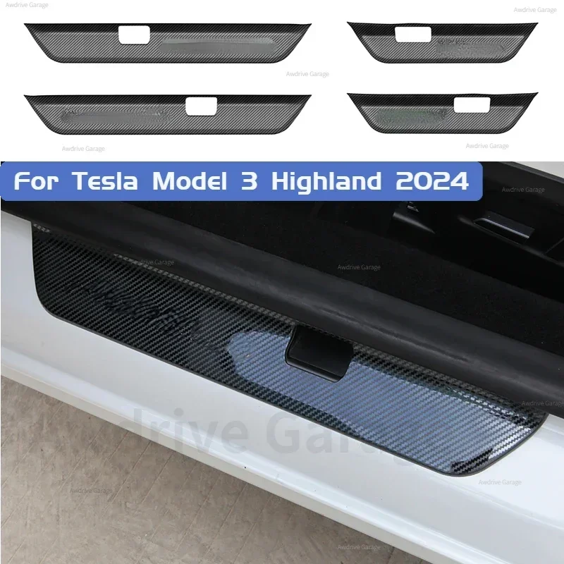 For Tesla Model 3 Highland 2024 Front Rear Threshold Strips Stainless Steel Door Sill Protection Strip Welcome Pedal Accessories