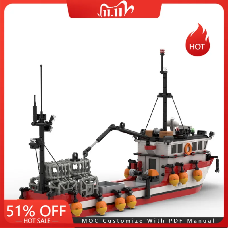 

7782 шт. Moc городская модель крабовой лодки среднего размера, технологические строительные блоки, креативный набор игрушек для детей и взрослых, рождественский дисплей, подарки
