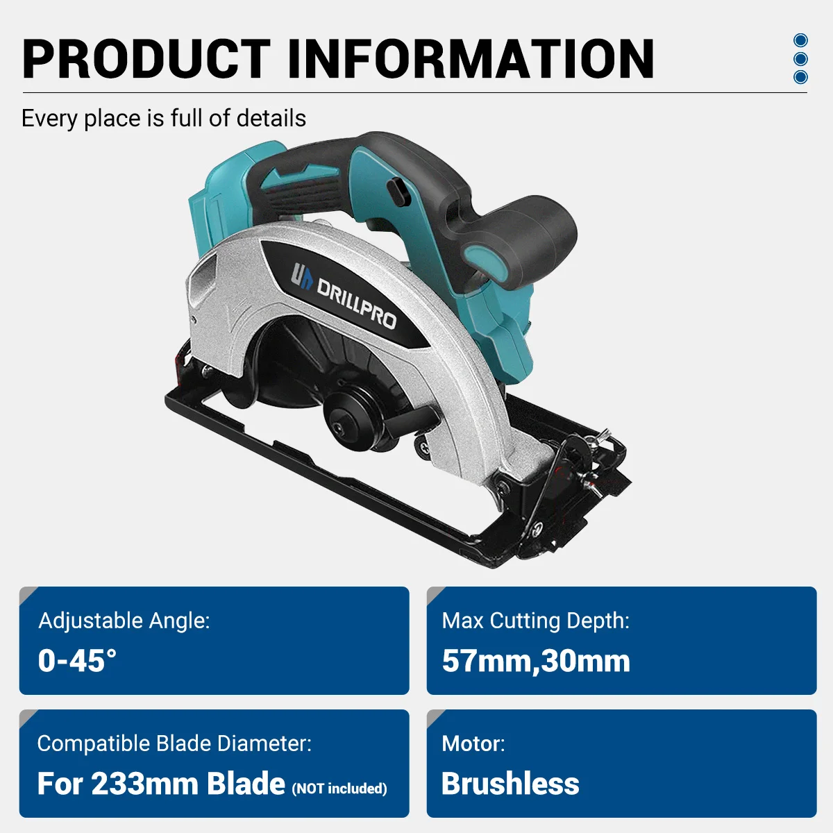 Drillpro 7 inch 233MM Electric Circular Saw Brushless Cordless Potable Wood Cuttiing Machine Power Tools For Makita Battery