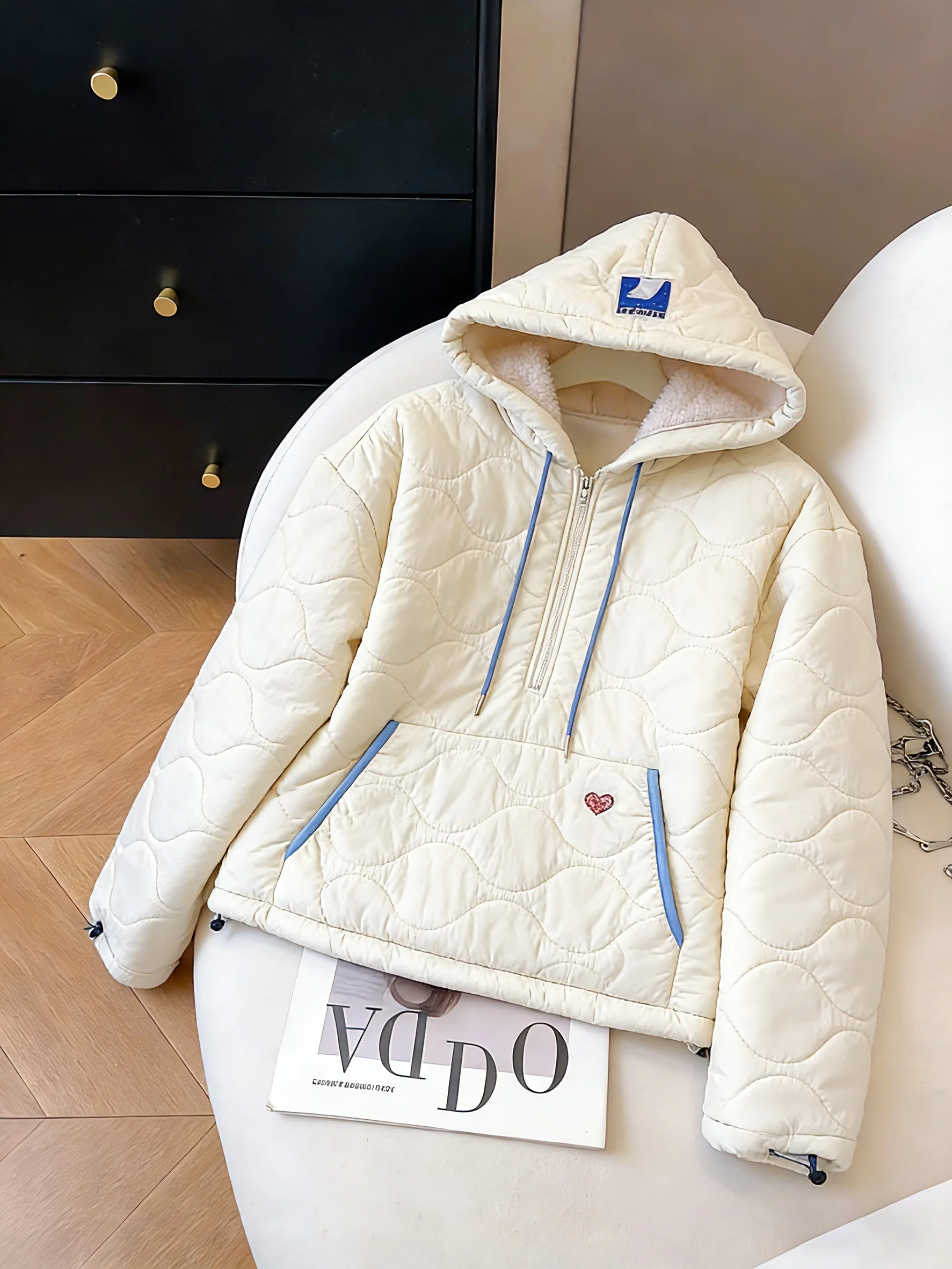 

Korean Sle Commute Light Thin Splicing Color Contrast Hooded Cotton Jaet Men's Autumn Winter Faion Versatile Slimming Top