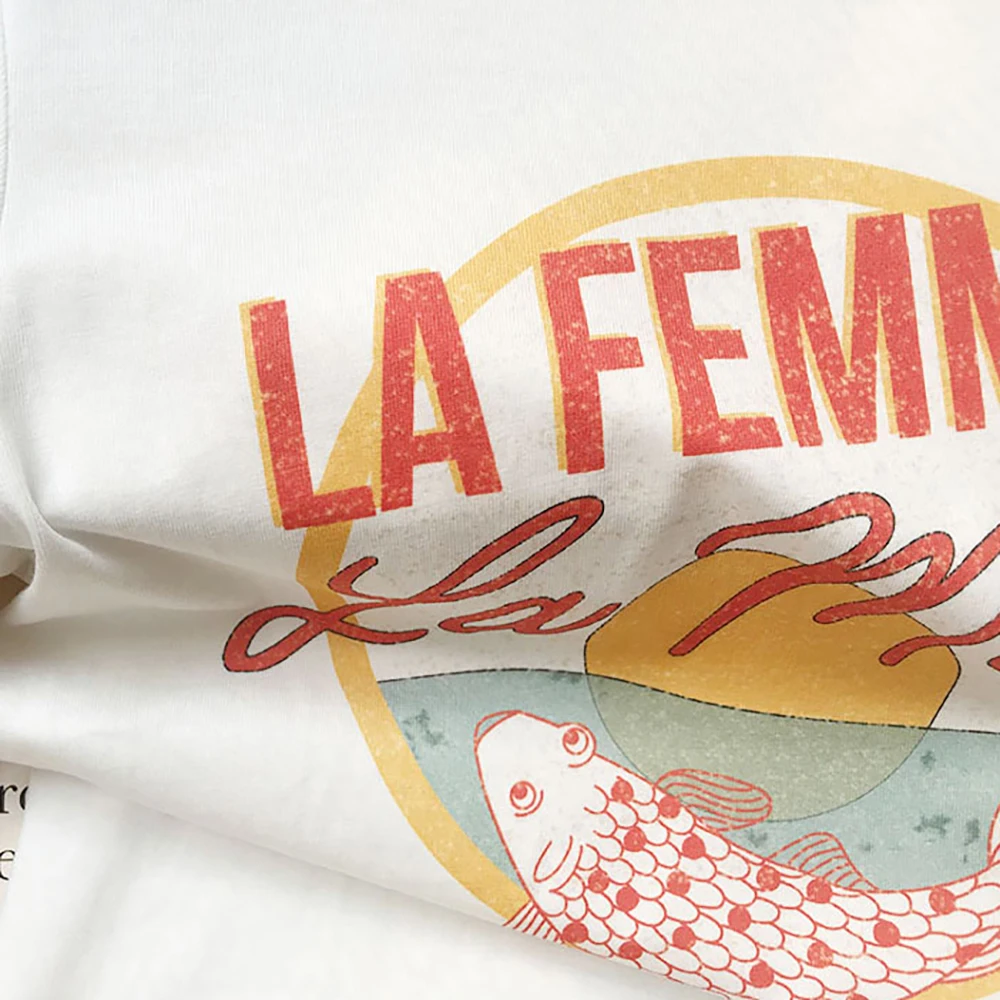 روان 5C150 الأسماك رسالة الجرافيك طباعة المرأة تي شيرت الصيف س الرقبة قصيرة الأكمام سيدة البلوز الكلاسيكية عادية خمر فام #5