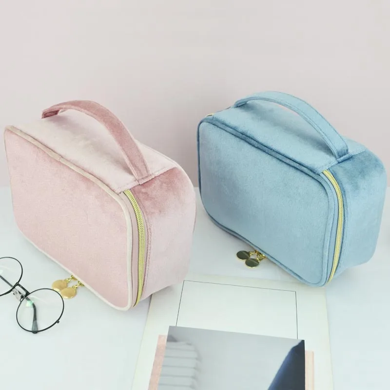 Luxury Velvet Makeup Bag Portable Travel Wash Bags Women High Quality Large Capacity Cosmetic Storage Square Handbags