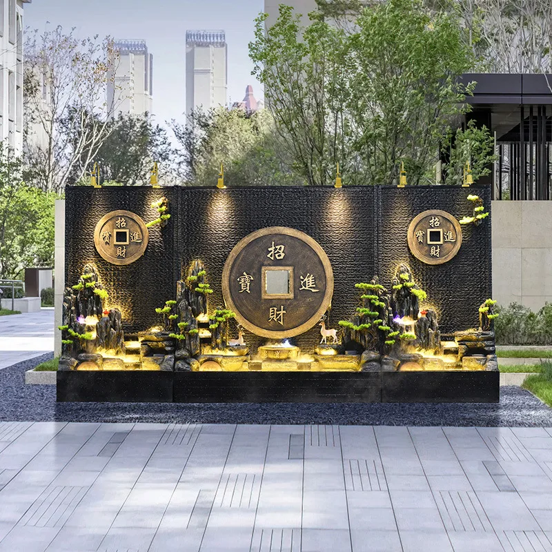 

Customized Large Curtain Wall Courtyard Rockery Fish Pond Entrance Screen Hotel Flowing Wall Landscaping Garde