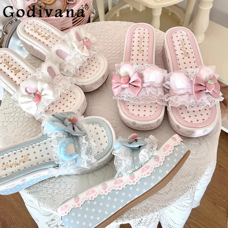 

Милые сандалии в стиле Лолиты, новинка лета 2023, сандалии Lo Kawaii для девочек, элегантная обувь на платформе с милым бантом, женские туфли-лодочки Y2k