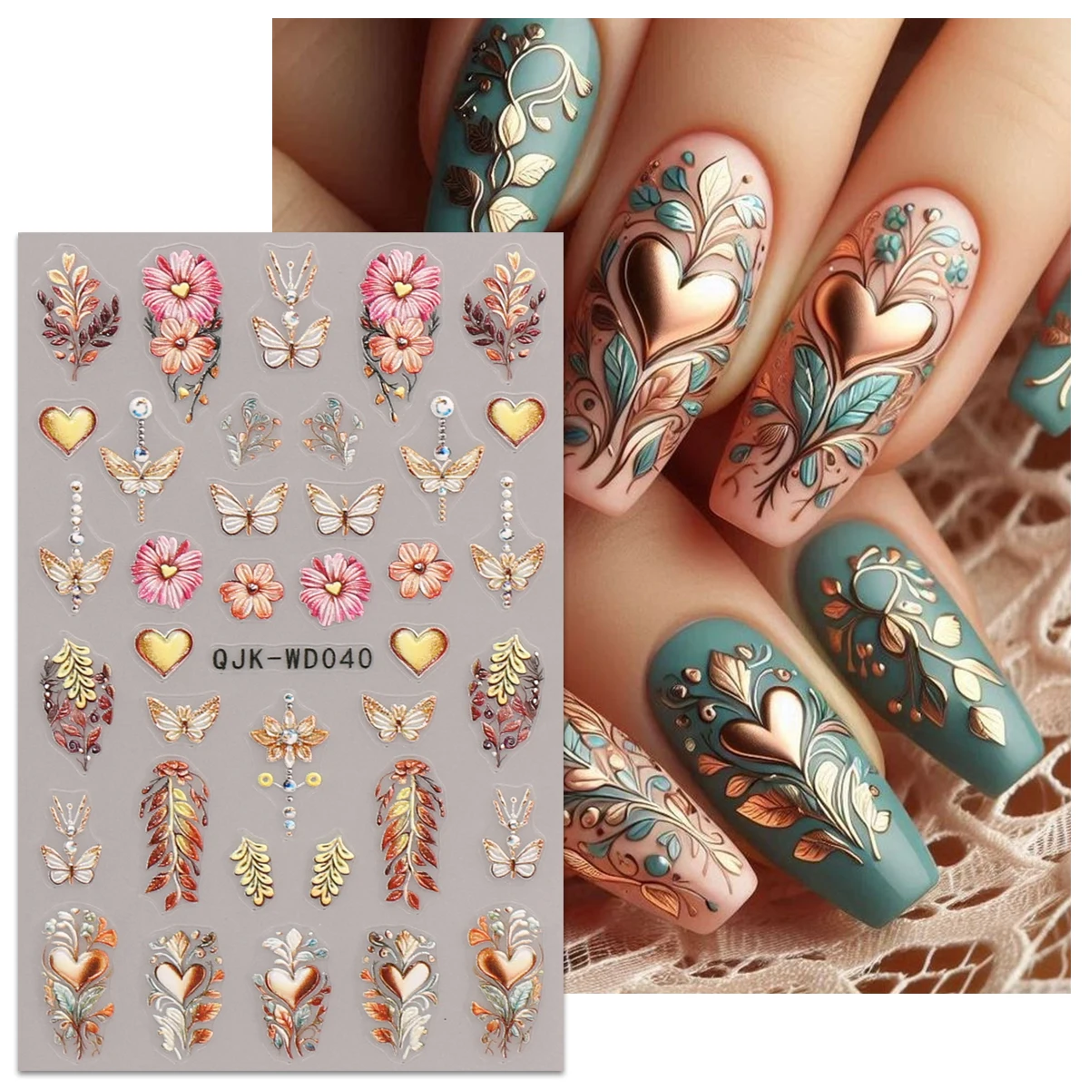 2 stuks bohemien patroon reliëf nail art stickers, retro nostalgisch thema, eenvoudig aan te brengen nageldecoratie, doe-het-zelf, vakantiecadeaus,
