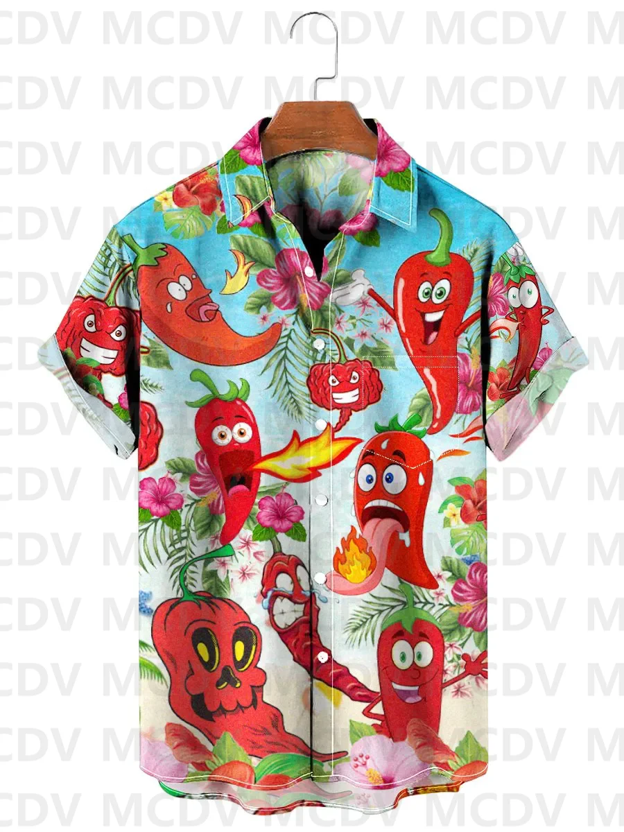 Camisa hawaiana con bolsillo en el pecho, camisa divertida De México, Cinco De Mayo, fruta, Chile, pimientos